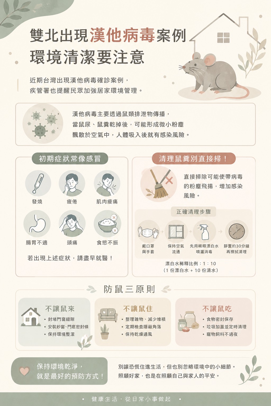雙北出現漢他病毒案例，環境清潔要注意